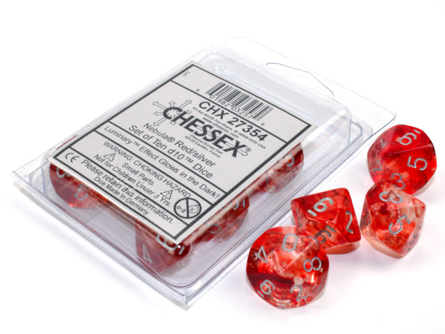 Nebula Red/silver Luminary Set of Ten d10s (Chessex) (27354)