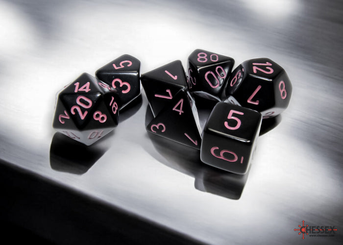 Opaque Black/pink Polyhedral 7-Dice Set (Chessex) (25448)