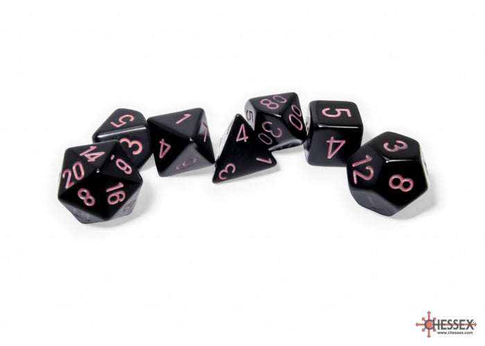 Opaque Black/pink Polyhedral 7-Dice Set (Chessex) (25448)