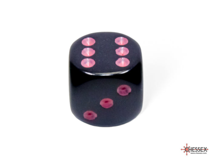 Opaque Black/pink 16mm d6 Dice Block (12 dice) (Chessex) (25648)