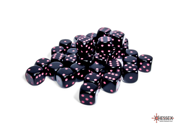 Opaque Black/pink 12mm d6 Dice Block (36 dice) (Chessex) (25848)
