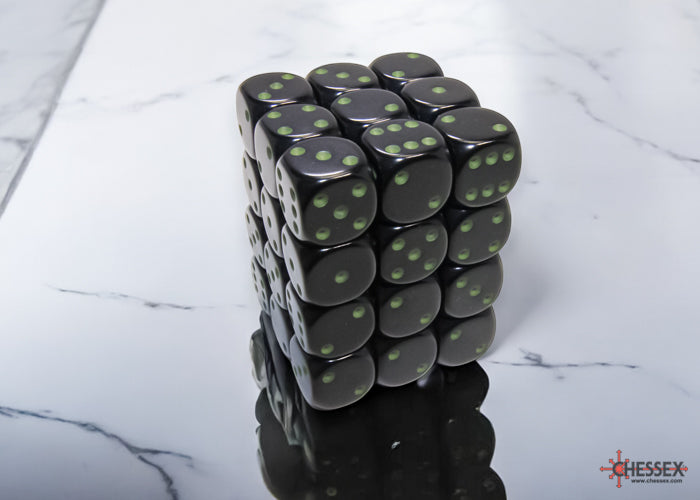 Opaque Black/green 12mm d6 Dice Block (36 dice) (Chessex) (25858)