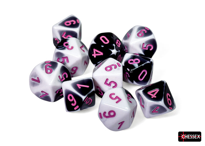 Gemini Black-White/pink Set of 10 d10s (Chessex) (26269)