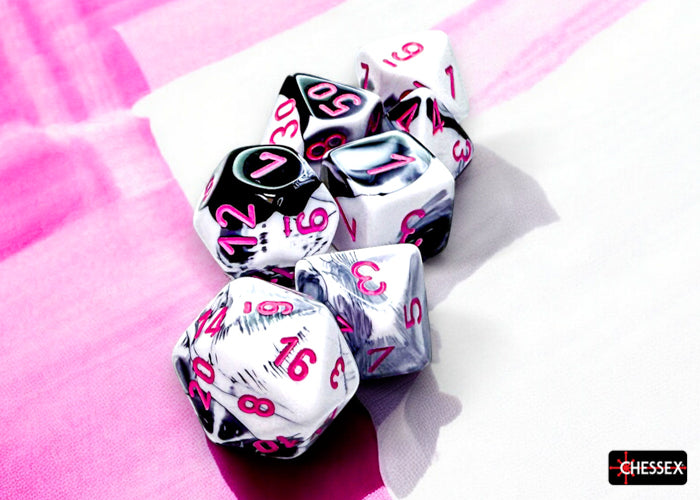 Gemini Black-White/pink Polyhedral 7-Dice Set (Chessex) (26469)