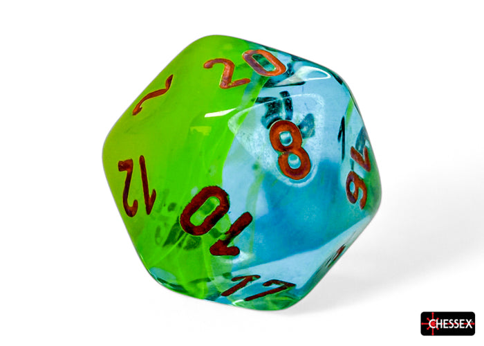 Gemini Plasma Green-Teal/orange Luminary Polyhedral 7-Dice Set (Chessex) (26470)