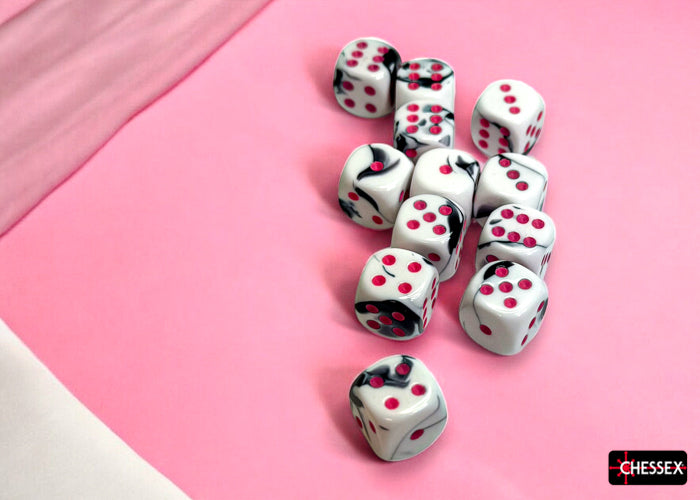 Gemini Black-White/pink 16mm d6 Dice Block (12 dice) (Chessex) (26669)