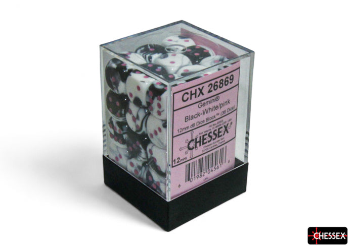 Gemini Black-White/pink 12mm d6 Dice Block (36 dice) (Chessex) (26869)