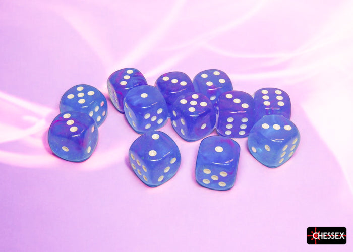 Nebula Aura/white Luminary 16mm d6 Dice Block (12 dice) (Chessex) (27767)