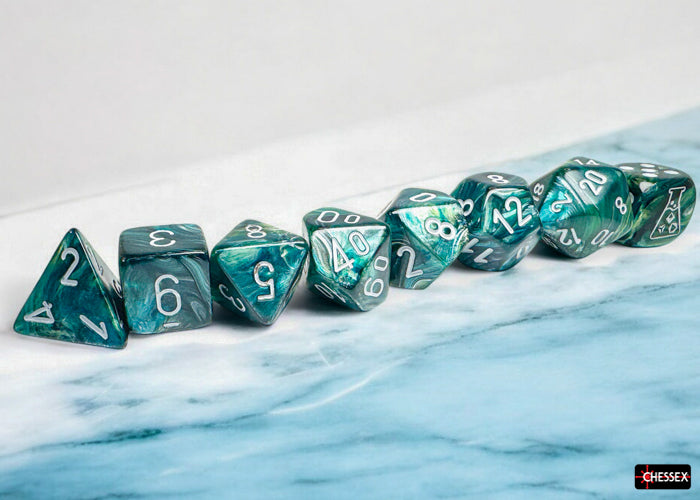 Lustrous Neptune/grey Polyhedral 7-Dice Set (with bonus die) (Chessex) (30072)
