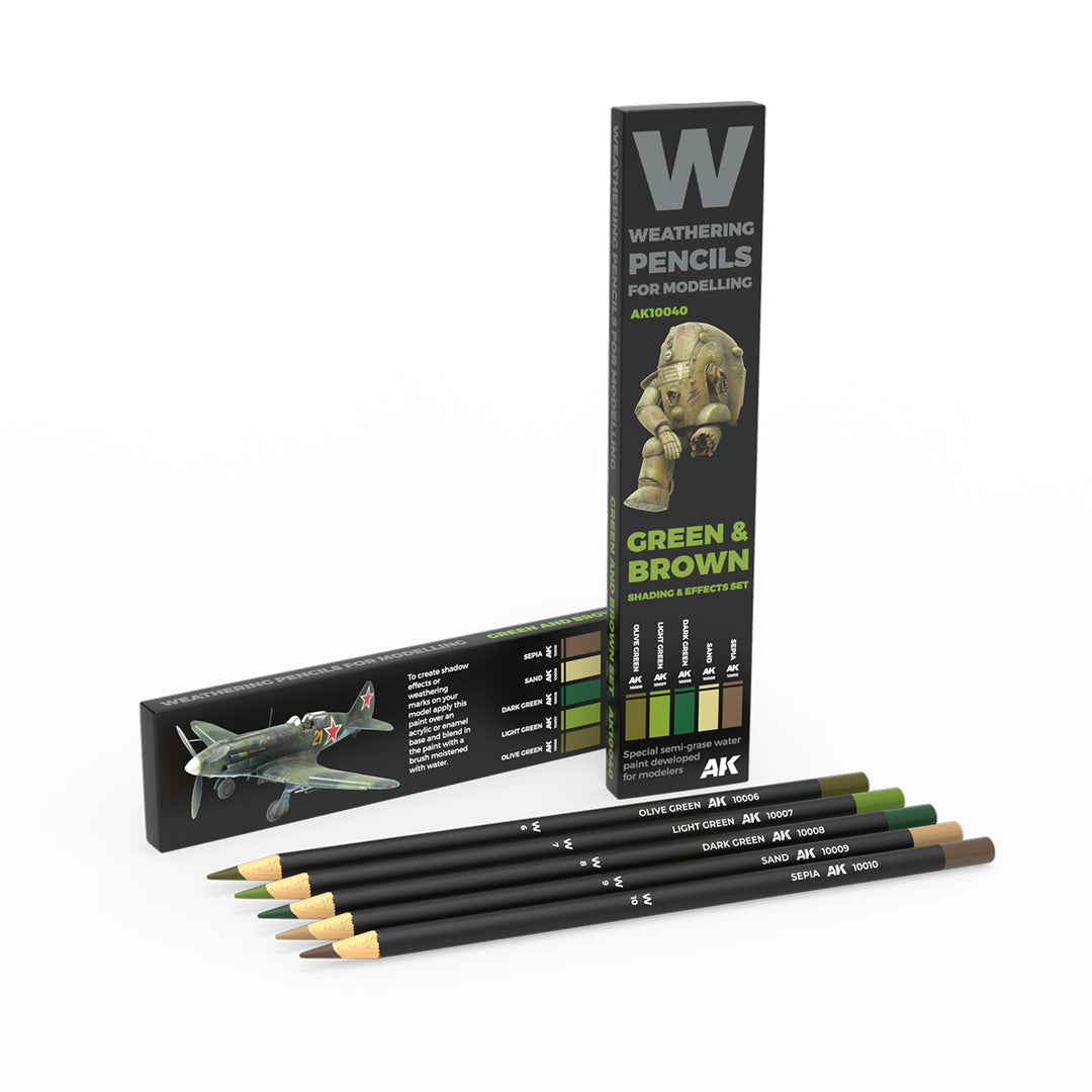 Weathering Pencils: Green & Brown Shading & Effects Set (AK Interactive) (AK10040)