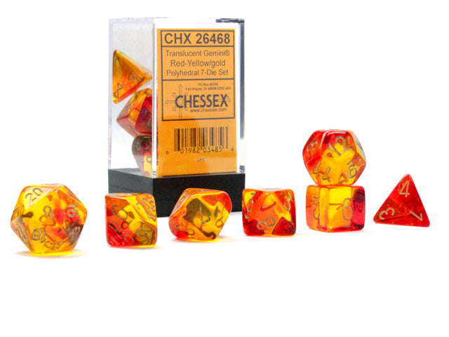 Gemini® Polyhedral Translucent Red-Yellow/gold 7-Die Set (Chessex) (26468)