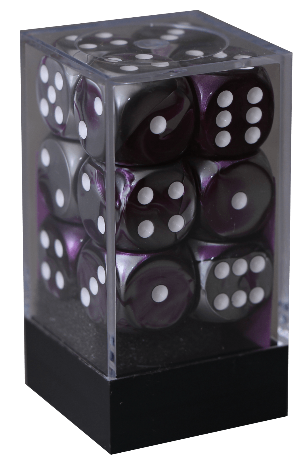 Gemini 16mm D6 lilla-stål m/hvid terninger (26632) (Chessex)