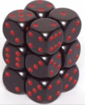 Opaque 16mm D6 sort m/rød terninger (25618) (Chessex)