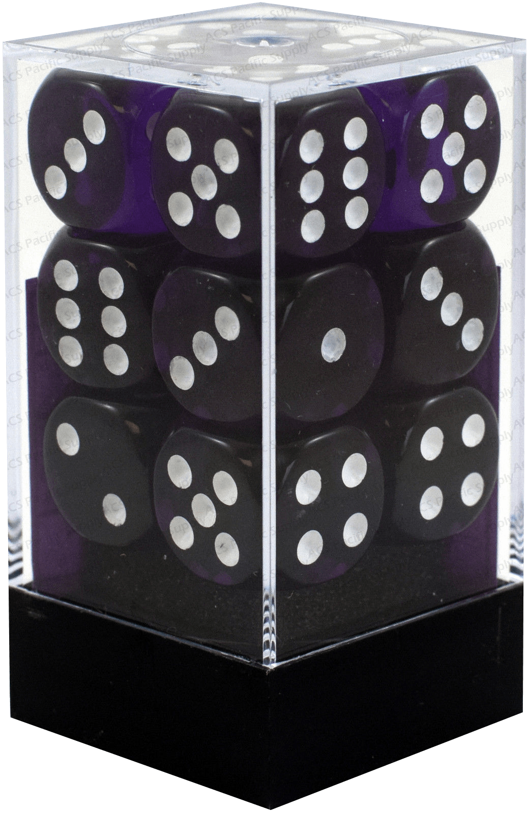 Translucent 16mm D6 lilla m/hvid terninger (Chessex) (23607)