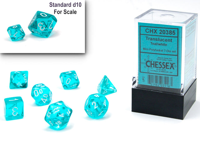 Translucent Mini-hedral Teal/white 7-Die Set (Chessex) (20385)