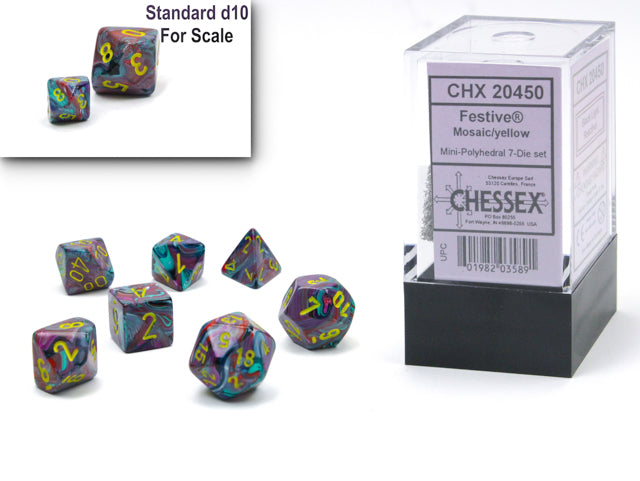 Festive Mini-hedral Mosaic/yellow 7-Die set (Chessex) (20450)