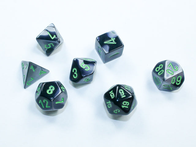 Gemini Mini-hedral Black-Grey/green 7-Die Set (Chessex) (20645)