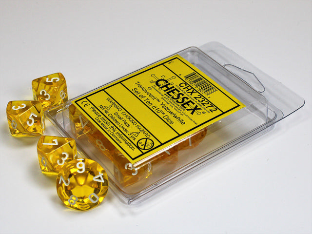 Translucent Yellow/white Set of Ten d10s (Chessex) (23272)