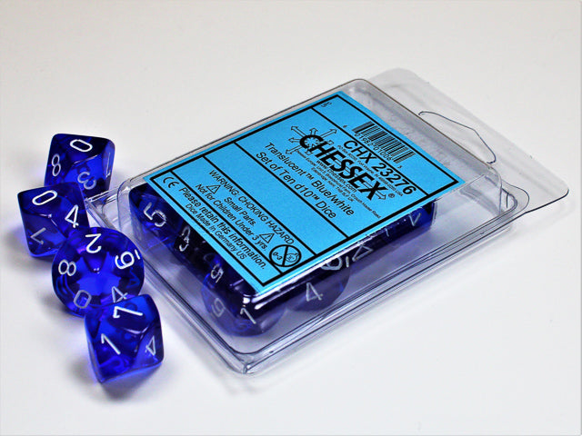 Translucent Blue/white Set of Ten d10s (Chessex) (23276)