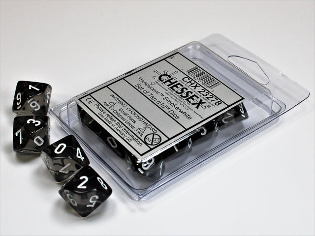 Translucent Smoke/white Set of Ten d10s (Chessex) (23278)