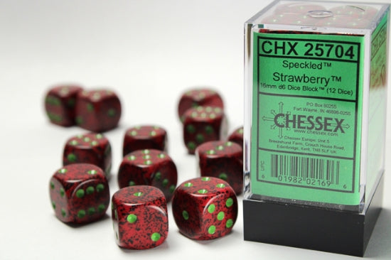 Speckled Strawberry 16mm d6 Dice Block (12 dice) (Chessex) (25704)