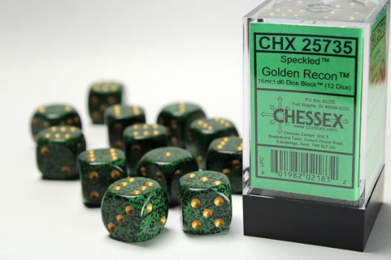 Speckled Golden Recon 16mm d6 Dice Block (12 dice) (Chessex) (25735)