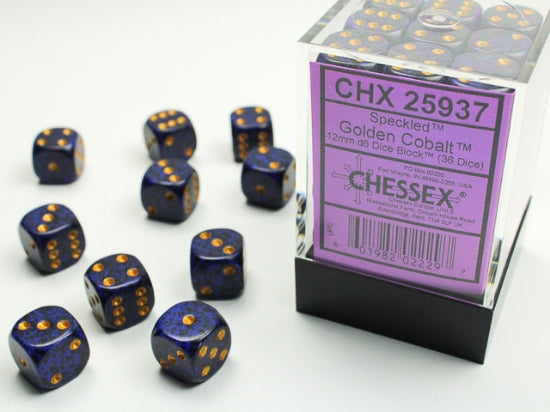 Speckled Golden Cobalt 12mm d6 Dice Block (36 dice) (Chessex) (25937)