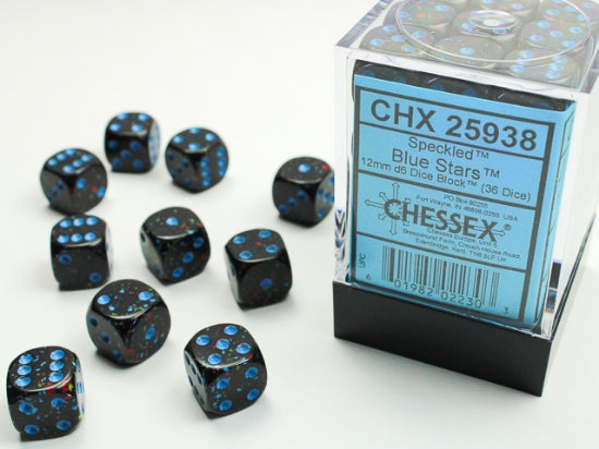 Speckled Blue Stars 12mm d6 Dice Block (36 dice) (Chessex) (25938)