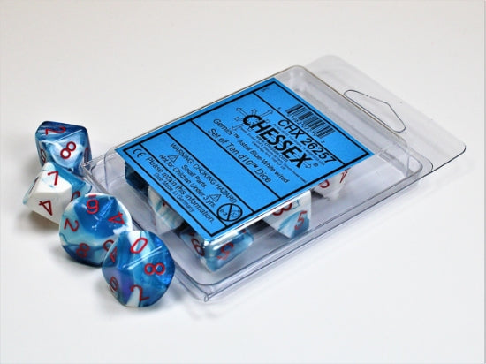 Gemini Astral Blue-White/red Set of Ten d10s (Chessex) (26257)