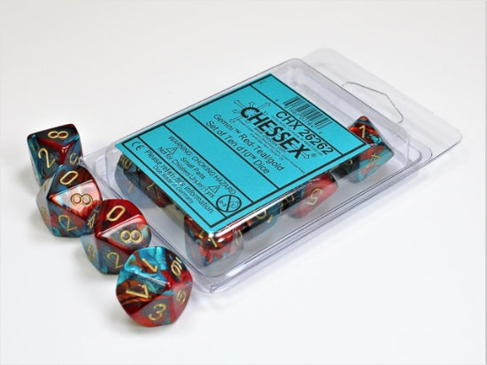 Gemini Red-Teal/gold Set of Ten d10s (Chessex) (26262)