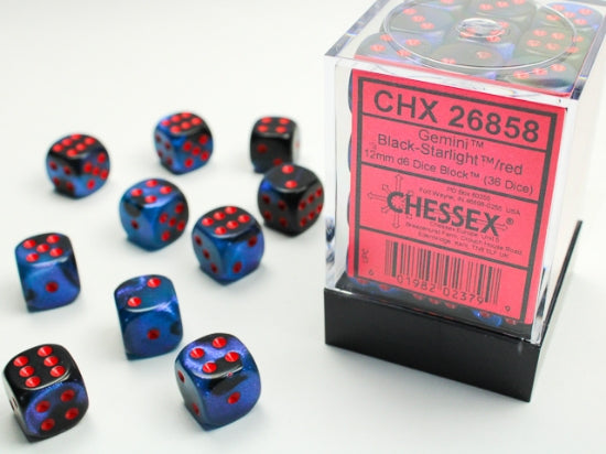 Gemini Black-Starlight/red 12mm d6 Dice Block (36 dice) (Chessex) (26858)