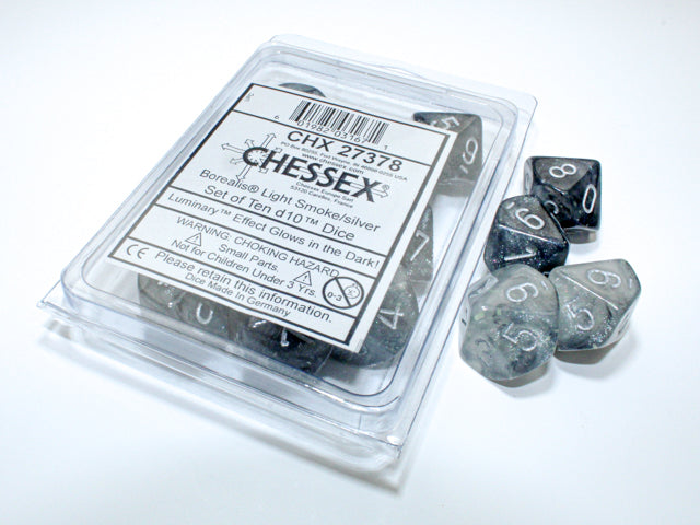 Borealis Light Smoke/silver Luminary Set of Ten d10s (Chessex) (27378)