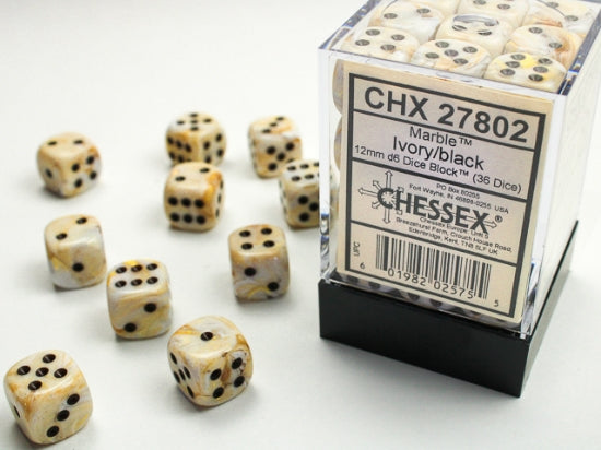 Marble Ivory/black 12mm d6 Dice Block (36 dice) (Chessex) (27802)