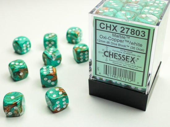 Marble Oxi-Copper/white 12mm d6 Dice Block (36 dice) (Chessex) (27803)