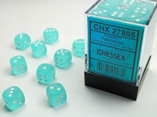 Frosted Teal/white 12mm d6 Dice Block (36 dice) (Chessex) (27805)