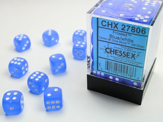 Frosted Blue/white 12mm d6 Dice Block (36 dice) (Chessex) (27806)