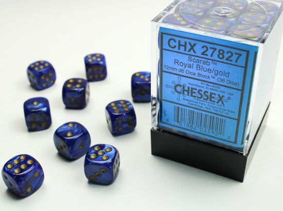 Scarab Royal Blue/gold 12mm d6 Dice Block (36 dice) (Chessex) (27827)