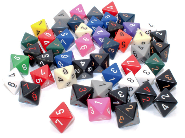 Bag of 50 Assorted Loose Opaque Polyhedral d8 Dice (Chessex) (29408)