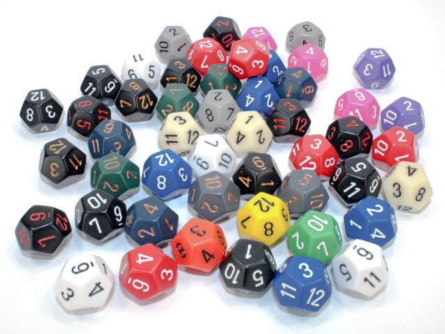 Bag of 50 Assorted Loose Opaque Polyhedral d12 Dice (Chessex) (29412)