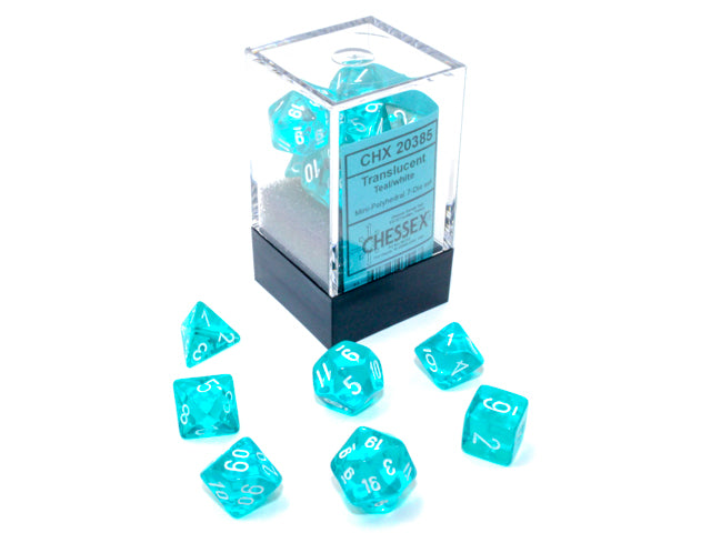 Translucent Mini-hedral Teal/white 7-Die Set (Chessex) (20385)