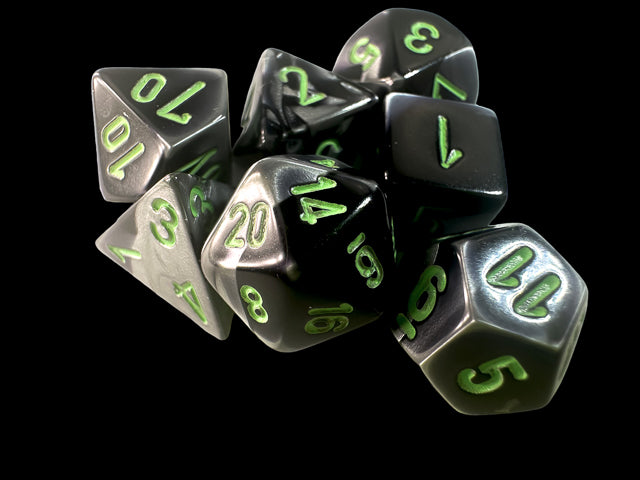 Gemini Mini-hedral Black-Grey/green 7-Die Set (Chessex) (20645)