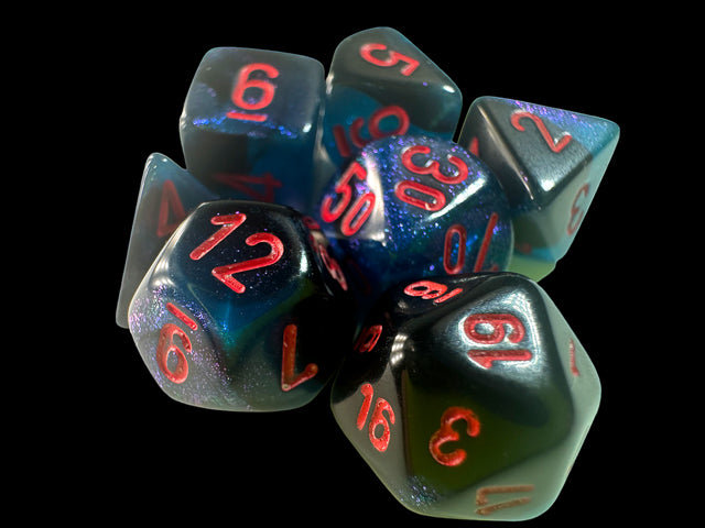 Gemini Mini-hedral Black-Starlight/red 7-Die Set (Chessex) (20658)