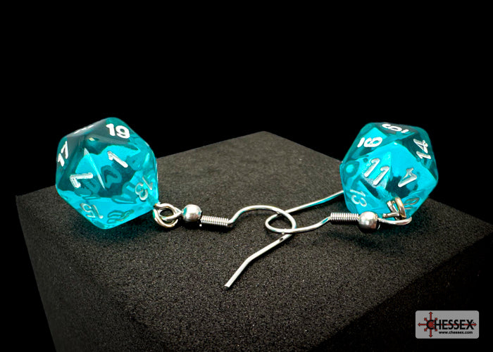 Hook Earrings Translucent Teal Mini-Poly d20 Pair (Chessex) (54202)