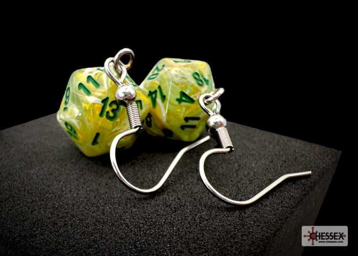 Hook Earrings Marble Green Mini-Poly d20 Pair (Chessex) (54203)