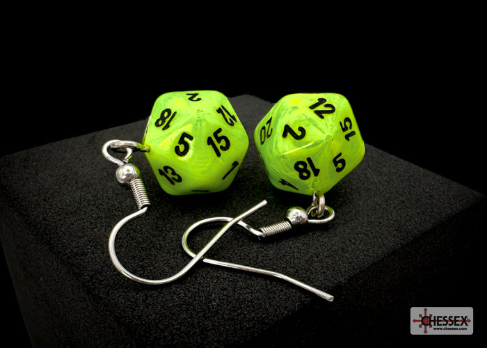 Hook Earrings Vortex Bright Green Mini-Poly d20 Pair (Chessex) (54205)