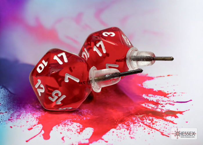 Stud Earrings Translucent Red Mini-Poly d20 Pair (Chessex) (54501)