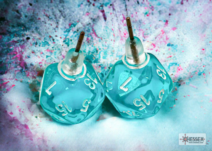Stud Earrings Translucent Teal Mini-Poly d20 Pair (Chessex) (54502)
