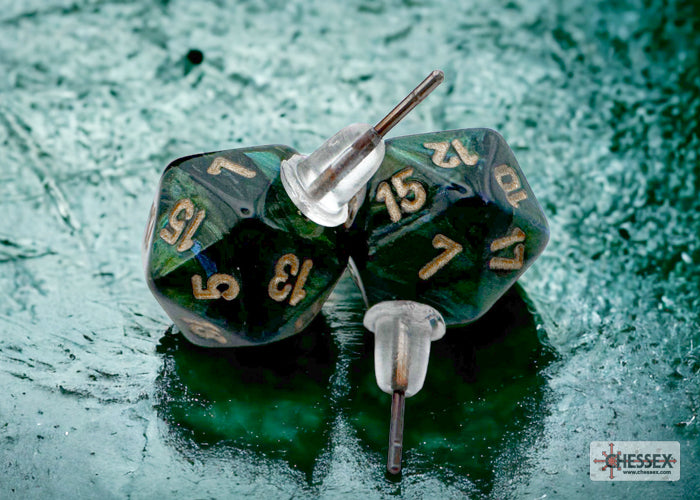 Stud Earrings Scarab Jade Mini-Poly d20 Pair (Chessex) (54504)