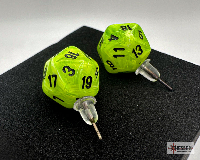 Stud Earrings Vortex Bright Green Mini-Poly d20 Pair (Chessex) (54505)