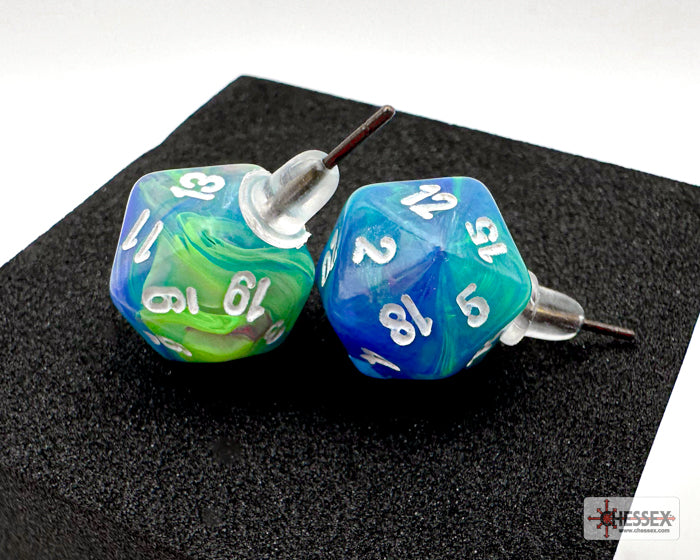 Stud Earrings Festive Waterlily Mini-Poly d20 Pair (Chessex) (54509)